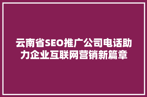 云南省SEO推广公司电话助力企业互联网营销新篇章