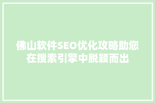 佛山软件SEO优化攻略助您在搜索引擎中脱颖而出