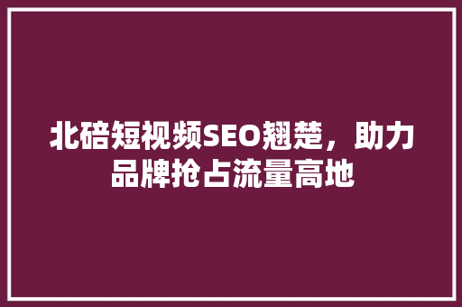 北碚短视频SEO翘楚，助力品牌抢占流量高地