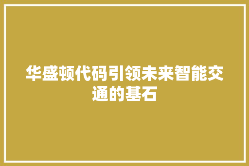 华盛顿代码引领未来智能交通的基石