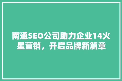 南通SEO公司助力企业14火星营销，开启品牌新篇章
