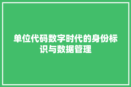 单位代码数字时代的身份标识与数据管理