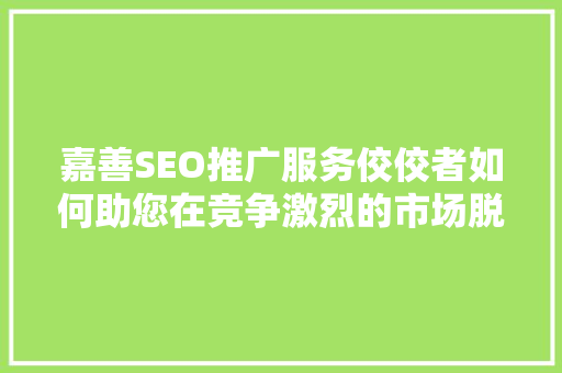 嘉善SEO推广服务佼佼者如何助您在竞争激烈的市场脱颖而出