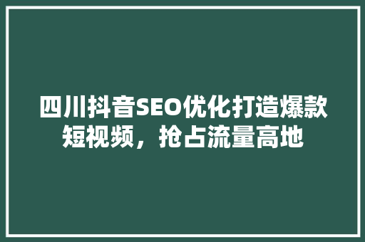 四川抖音SEO优化打造爆款短视频，抢占流量高地