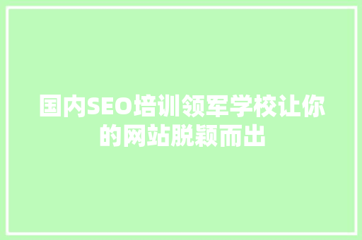 国内SEO培训领军学校让你的网站脱颖而出
