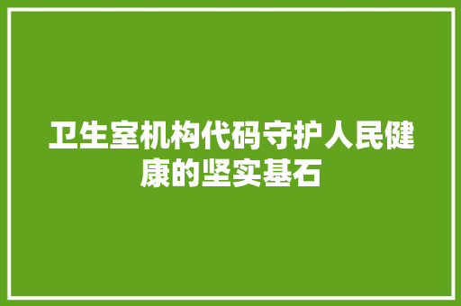 卫生室机构代码守护人民健康的坚实基石