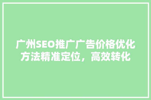 广州SEO推广广告价格优化方法精准定位，高效转化