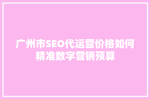 广州市SEO代运营价格如何精准数字营销预算