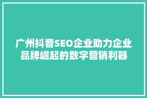 广州抖音SEO企业助力企业品牌崛起的数字营销利器