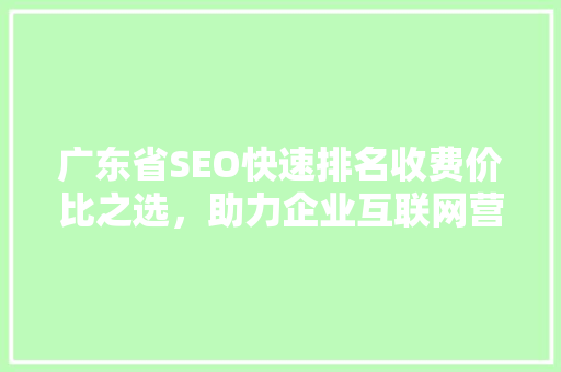 广东省SEO快速排名收费价比之选，助力企业互联网营销新突破