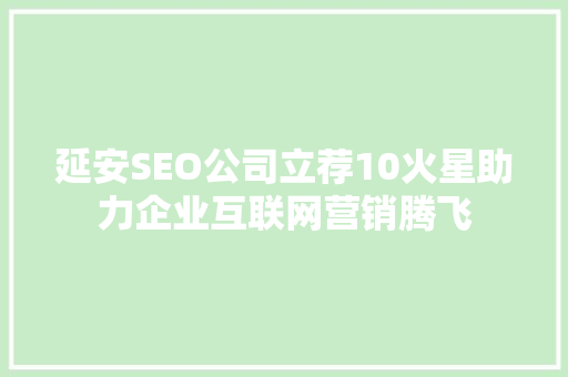 延安SEO公司立荐10火星助力企业互联网营销腾飞