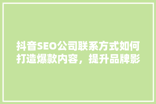 抖音SEO公司联系方式如何打造爆款内容，提升品牌影响力