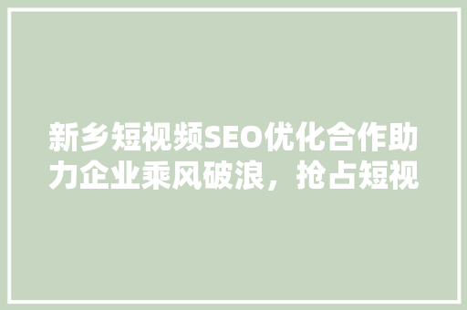 新乡短视频SEO优化合作助力企业乘风破浪，抢占短视频市场制高点