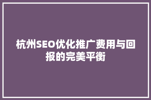杭州SEO优化推广费用与回报的完美平衡