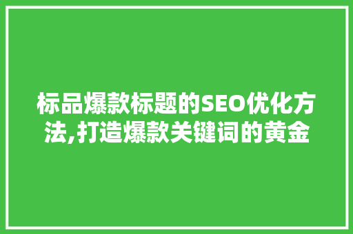 标品爆款标题的SEO优化方法,打造爆款关键词的黄金法则