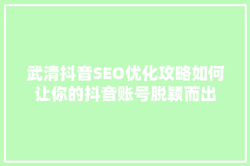 武清抖音SEO优化攻略如何让你的抖音账号脱颖而出