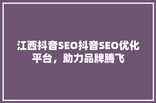 江西抖音SEO抖音SEO优化平台，助力品牌腾飞