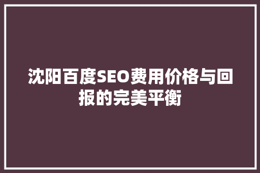 沈阳百度SEO费用价格与回报的完美平衡