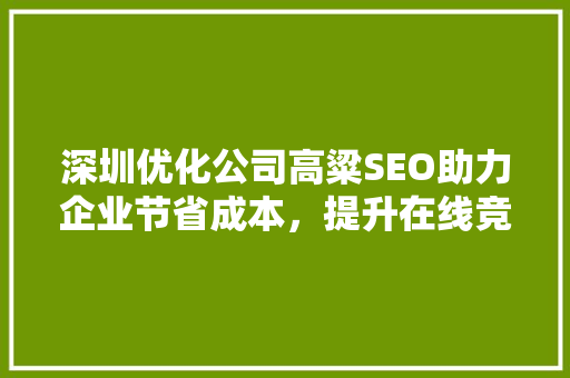 深圳优化公司高粱SEO助力企业节省成本，提升在线竞争力