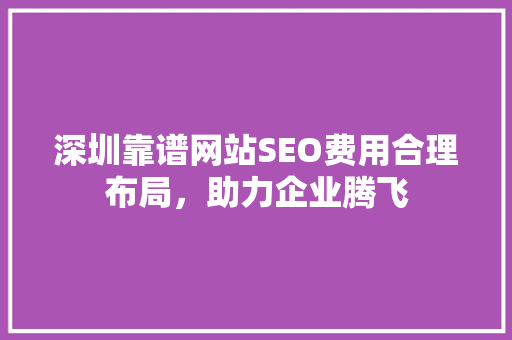 深圳靠谱网站SEO费用合理布局，助力企业腾飞