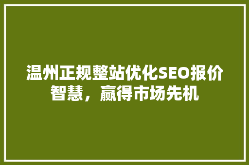 温州正规整站优化SEO报价智慧，赢得市场先机