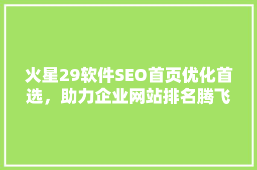 火星29软件SEO首页优化首选，助力企业网站排名腾飞