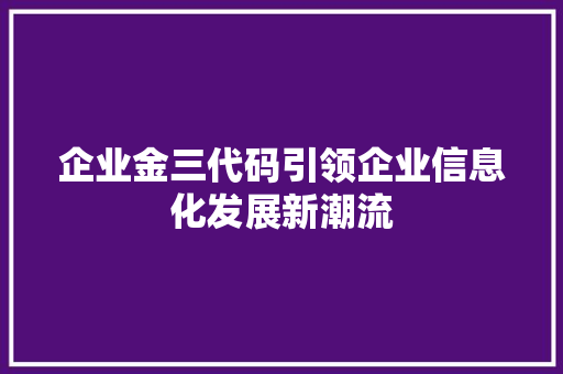 企业金三代码引领企业信息化发展新潮流
