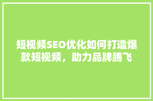 短视频SEO优化如何打造爆款短视频，助力品牌腾飞