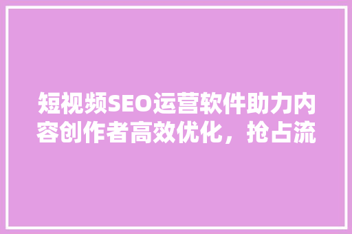 短视频SEO运营软件助力内容创作者高效优化，抢占流量高地