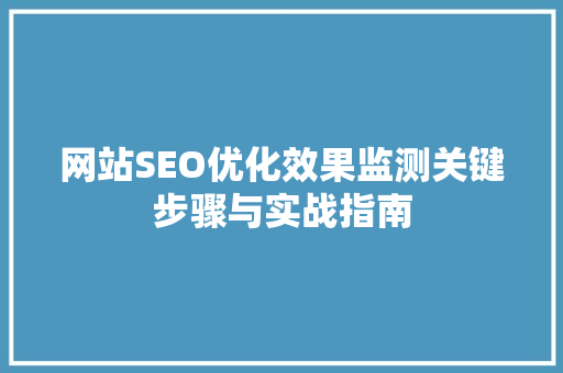 网站SEO优化效果监测关键步骤与实战指南