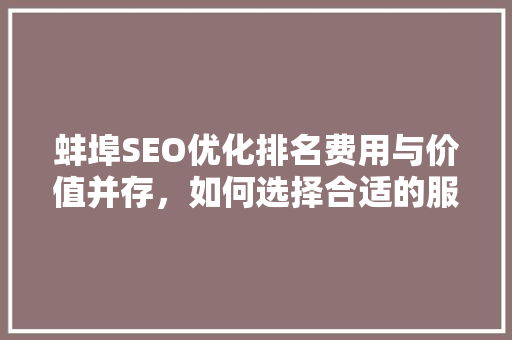 蚌埠SEO优化排名费用与价值并存，如何选择合适的服务