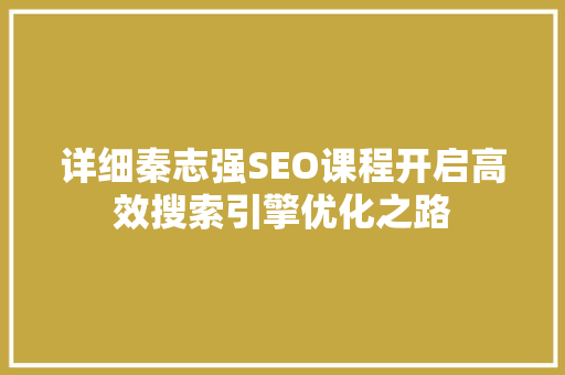 详细秦志强SEO课程开启高效搜索引擎优化之路
