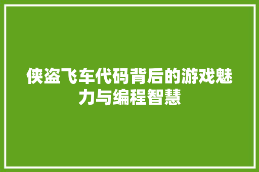 侠盗飞车代码背后的游戏魅力与编程智慧