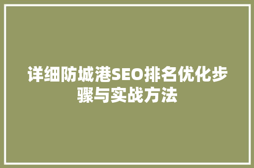 详细防城港SEO排名优化步骤与实战方法