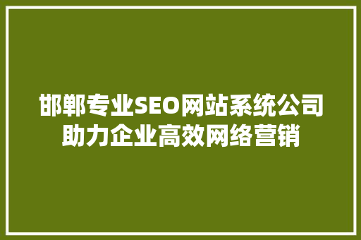 邯郸专业SEO网站系统公司助力企业高效网络营销