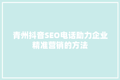 青州抖音SEO电话助力企业精准营销的方法