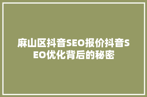 麻山区抖音SEO报价抖音SEO优化背后的秘密