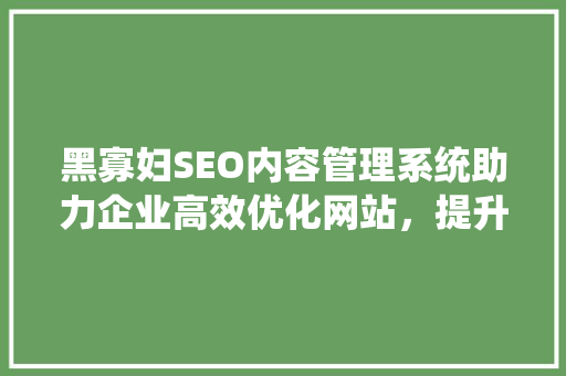 黑寡妇SEO内容管理系统助力企业高效优化网站，提升搜索引擎排名