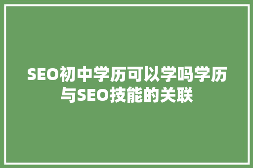 SEO初中学历可以学吗学历与SEO技能的关联