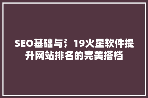 SEO基础与氵19火星软件提升网站排名的完美搭档