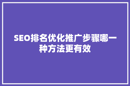 SEO排名优化推广步骤哪一种方法更有效