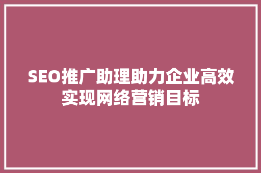 SEO推广助理助力企业高效实现网络营销目标