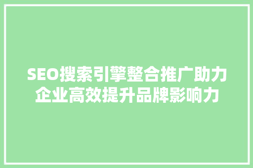 SEO搜索引擎整合推广助力企业高效提升品牌影响力