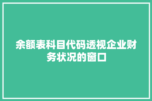 余额表科目代码透视企业财务状况的窗口