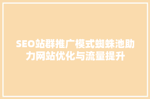 SEO站群推广模式蜘蛛池助力网站优化与流量提升