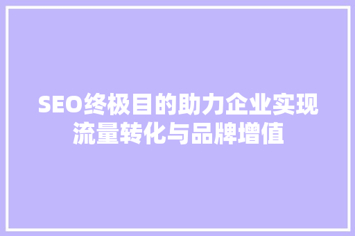 SEO终极目的助力企业实现流量转化与品牌增值