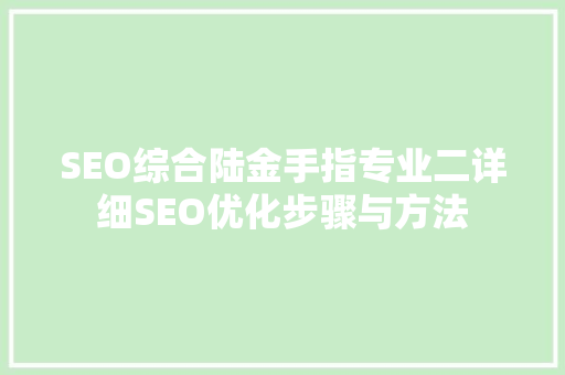 SEO综合陆金手指专业二详细SEO优化步骤与方法