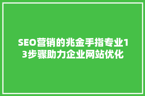 SEO营销的兆金手指专业13步骤助力企业网站优化