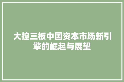 大控三板中国资本市场新引擎的崛起与展望