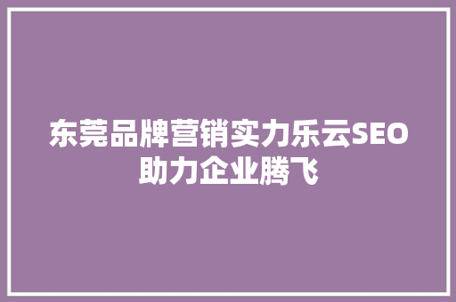 东莞品牌营销实力乐云SEO助力企业腾飞